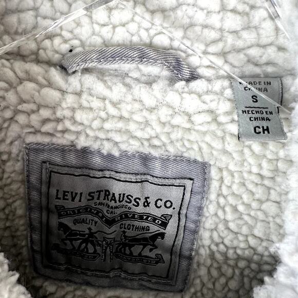 Levi's Washed Cotton Sherpa Trucker Jacket Oversized SMALL Acid Wash Gray - Picture 5 of 9